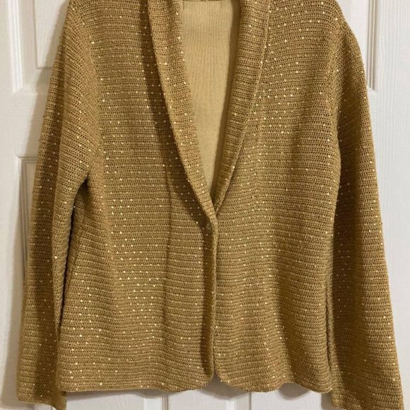 Jones New York Gold Sequin Knit Cardigan-Size L - Picture 2 of 2